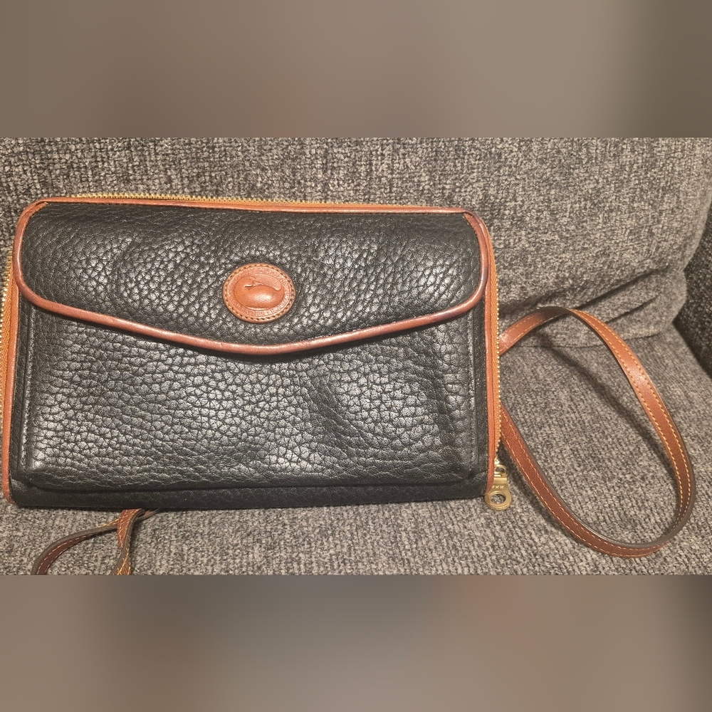 Dooney & Bourke Black Pebble Leather Crossbody with Brown Trim